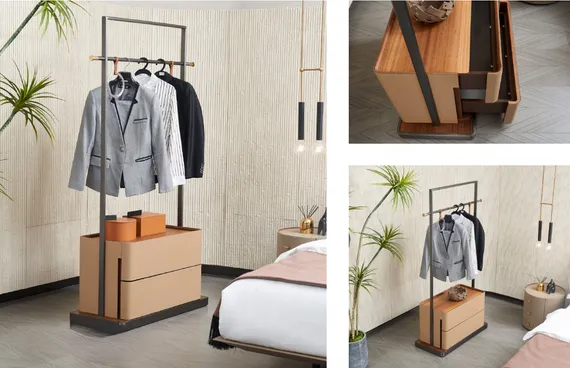 Комод с вешалкой 4591, 190-100 см, экокожа, шпон ореха