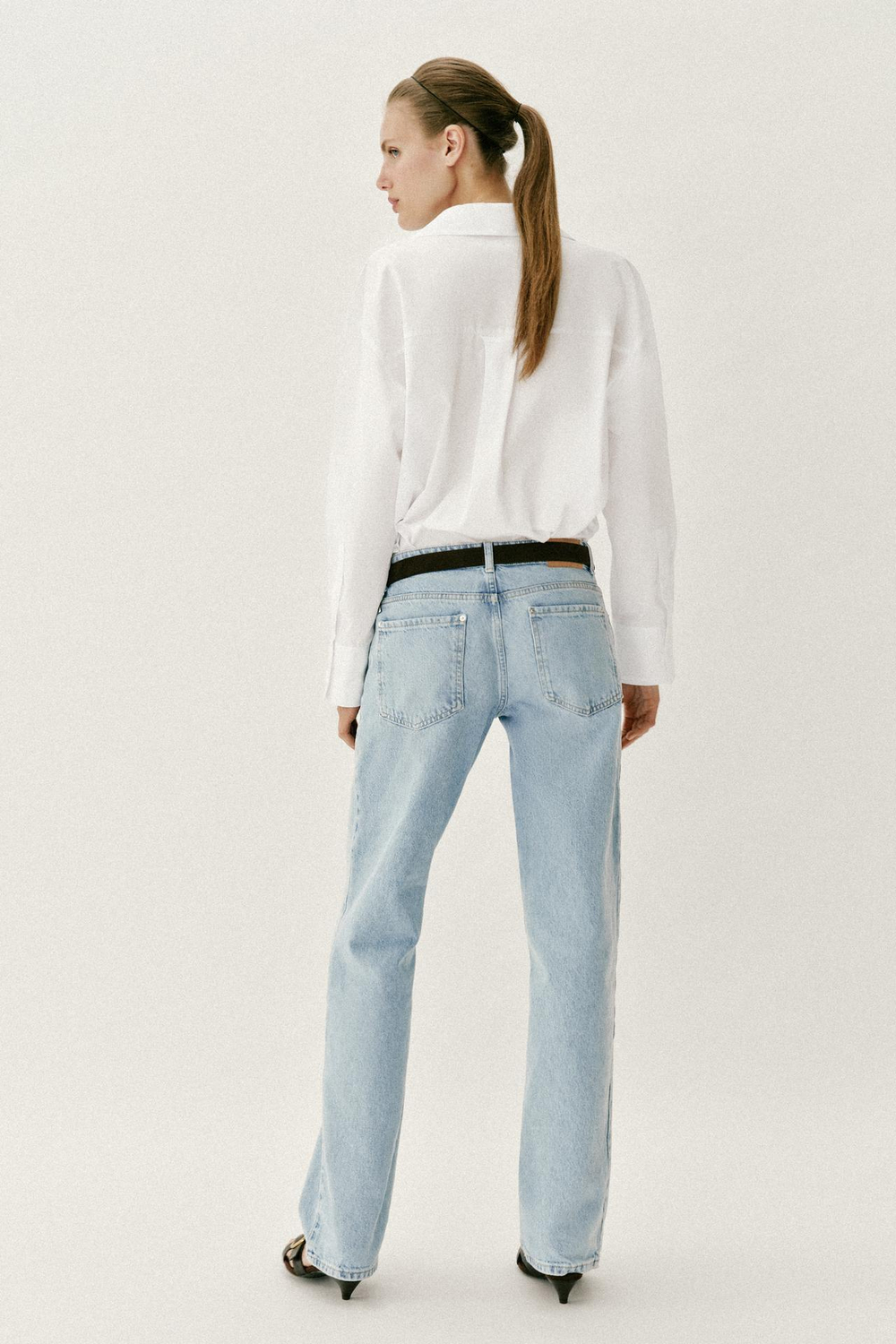 ZARA БАЗОВАЯ РУБАШКА ИЗ ПОПЛИНА, БЕЛЫЙ