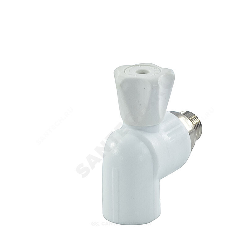 Кран шаровой PP-R белый Дн 20х1/2" НР угловой для радиатора VALFEX 10148020