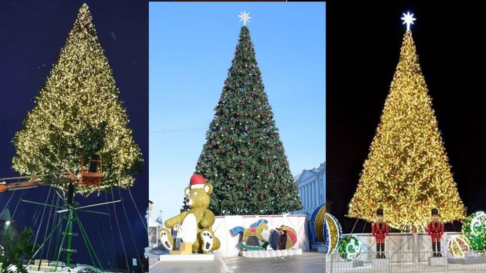 ствольная уличная елка с встроенной гирляндой