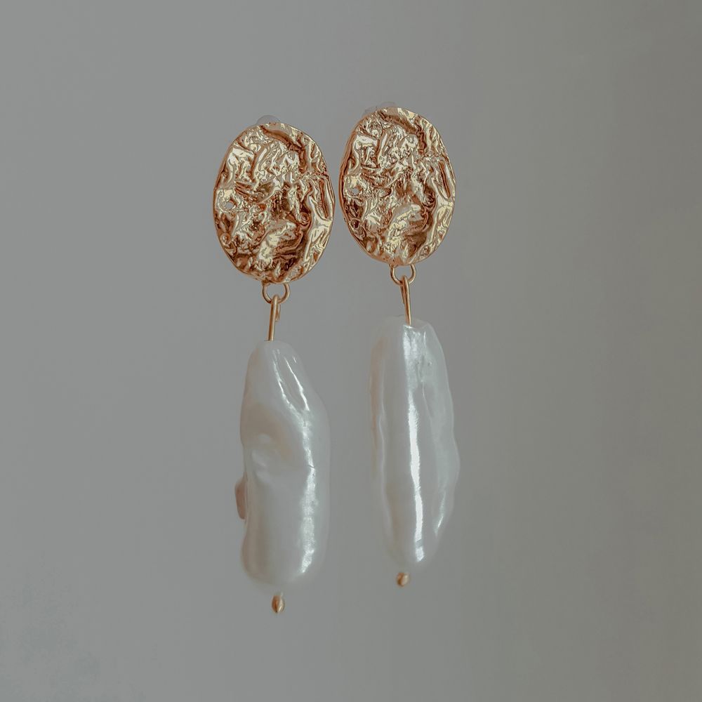 Серьги капли с жемчугом, позолота