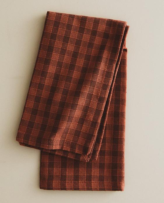 ZARA HOME НАБОР САЛФЕТОК В КЛЕТКУ (2 ШТ.), ЧЕРЕПИЧНЫЙ