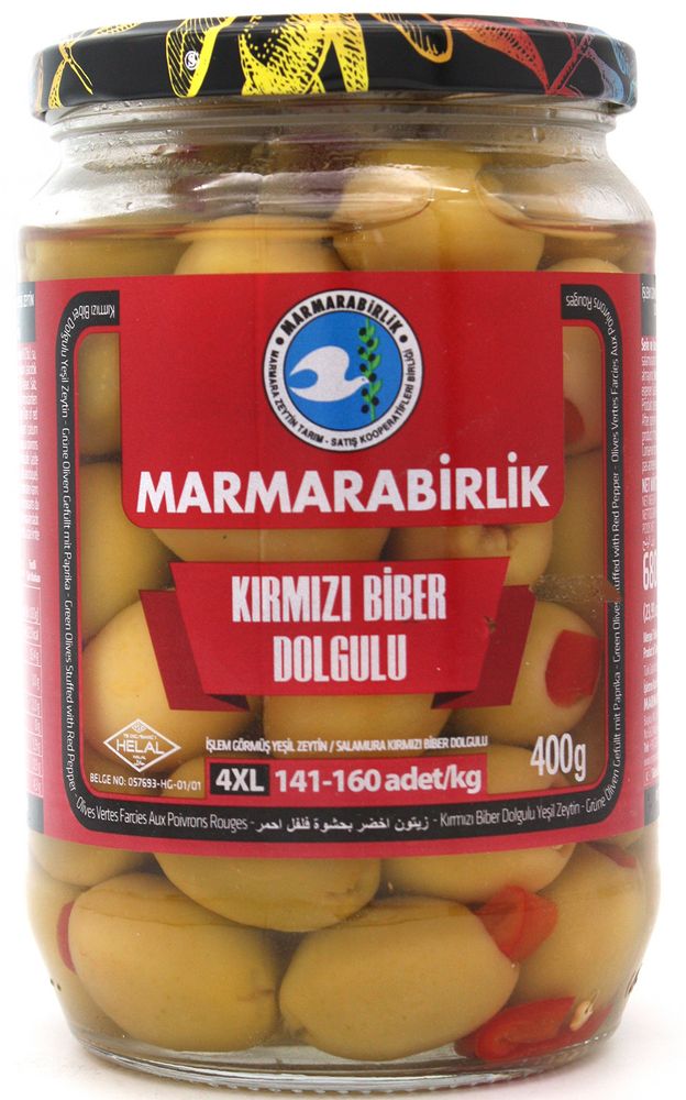 Оливки Marmarabirlik Biber фаршированные перцем 4XL 400 г 2 шт