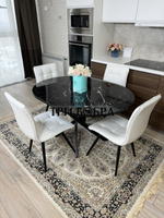 Круглый стеклянный раздвижной стол "Черный оникс" и стулья "ГУЧИ" белый