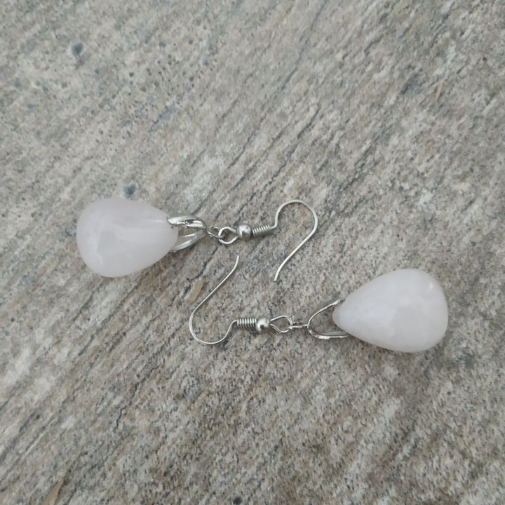 Серьги Розовый кварц светлый форма капля большая