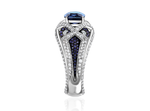Кольцо с сапфиром Royal blue огранки "Кушон" с обсыпкой из бриллиантов и сапфиров