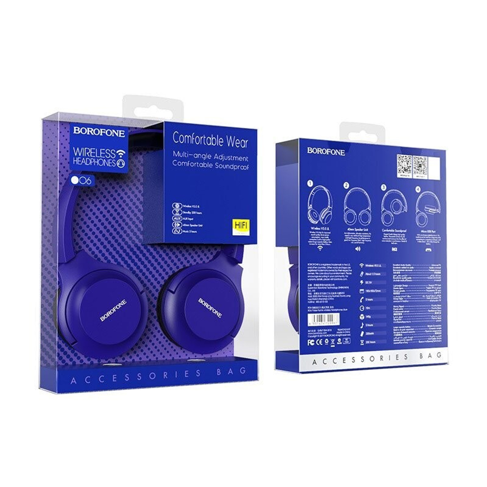 Полноразмерные Bluetooth наушники BOROFONE BO6 (синий)