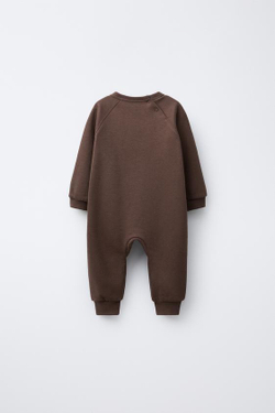 ZARA КОМБИНЕЗОН ИЗ ФУТЕРА С ВЫШИВКОЙ «МИШКА», КОРИЧНЕВЫЙ