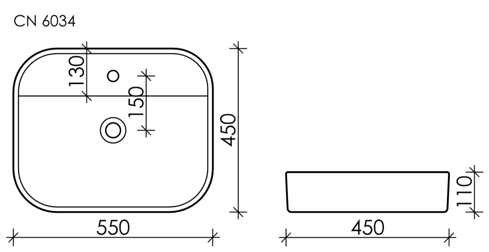 Умывальник чаша накладная прямоугольная Element 550x450x110мм