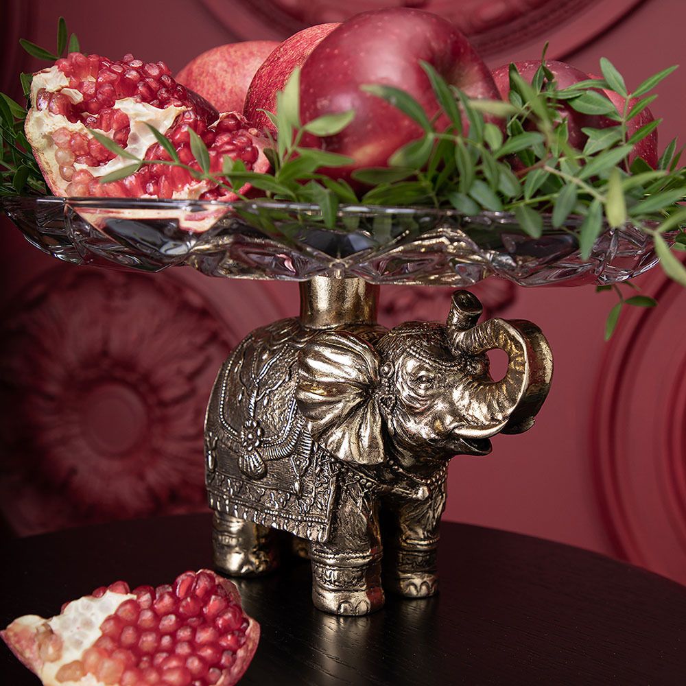 Фруктовница Слон индийский Бронза со стеклянной чашей