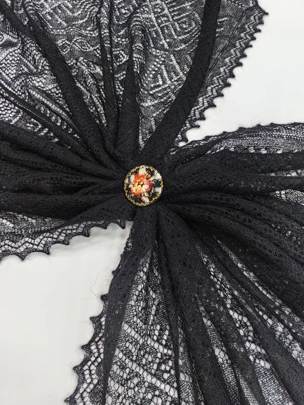 Оренбургский пуховый платок-паутинка А120-07 черный