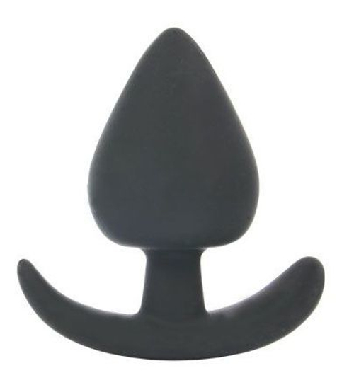 Черная каплевидная анальная силиконовая пробка с ограничителем - 8 см.
