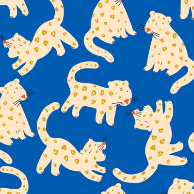 Милые ягуары/леопарды на ярко синем. Детский стиль