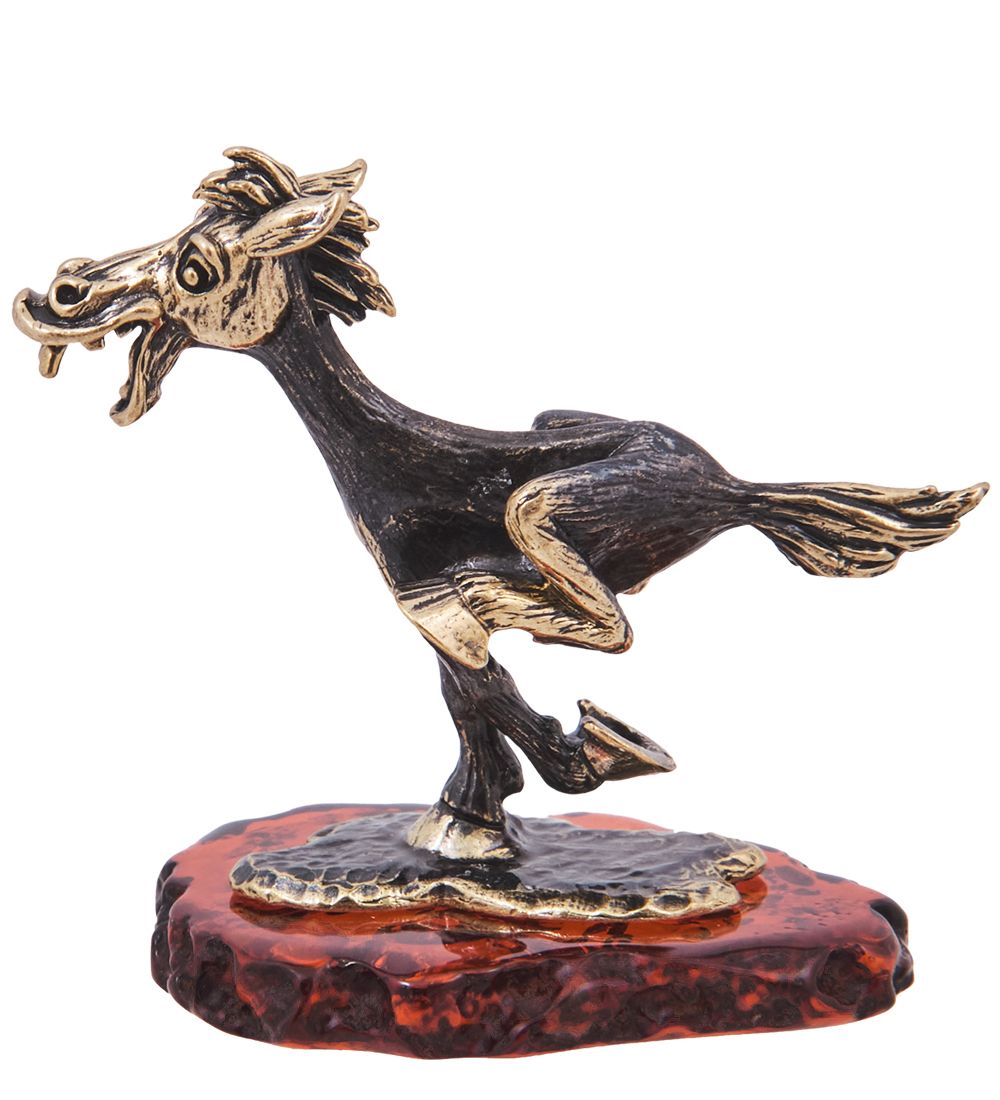 Народные промыслы AM-4159 Фигурка «Лошадь Галоп» (латунь, янтарь)
