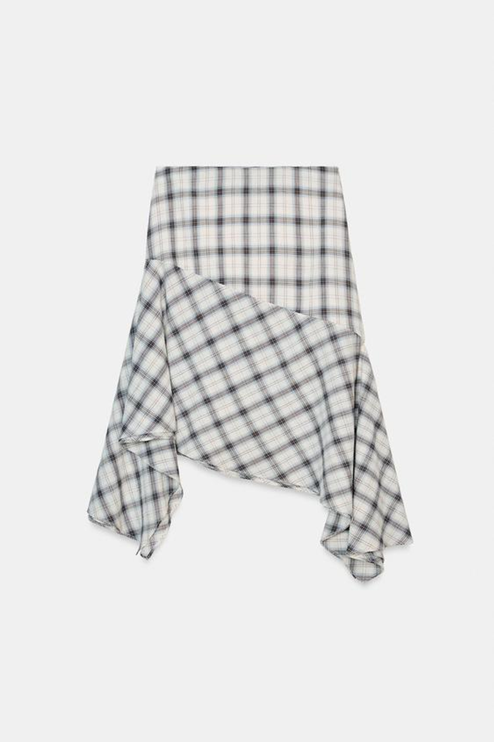 ZARA ЮБКА В КЛЕТКУ АСИММЕТРИЧНОГО КРОЯ, ЭКРЮ/СИНИЙ