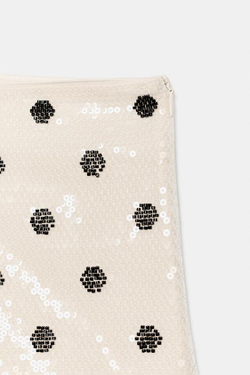 ZARA ШОРТЫ МИНИ С ПАЙЕТКАМИ И ГОРОШКОМ, БЕЛЫЙ/ЧЕРНЫЙ