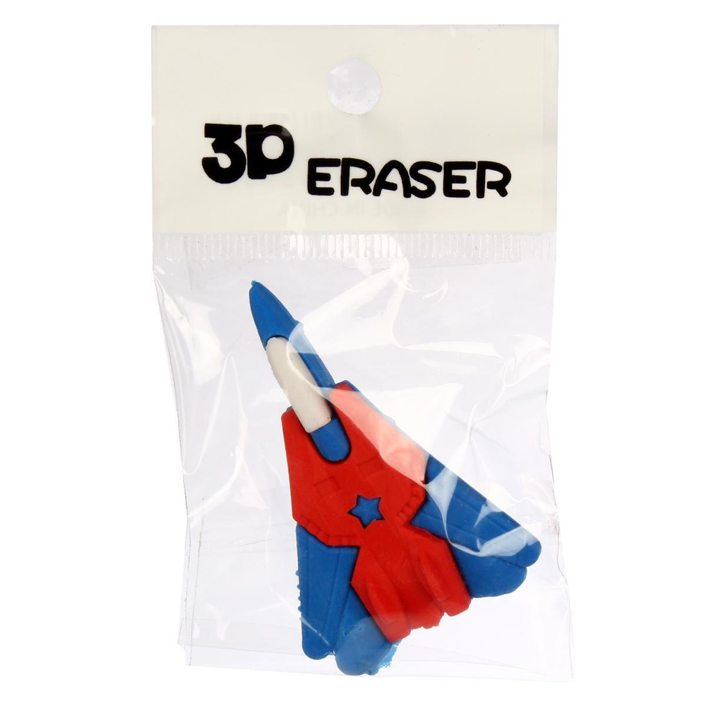 Ластик "Самолет"5см, в пакете 3 вида микс