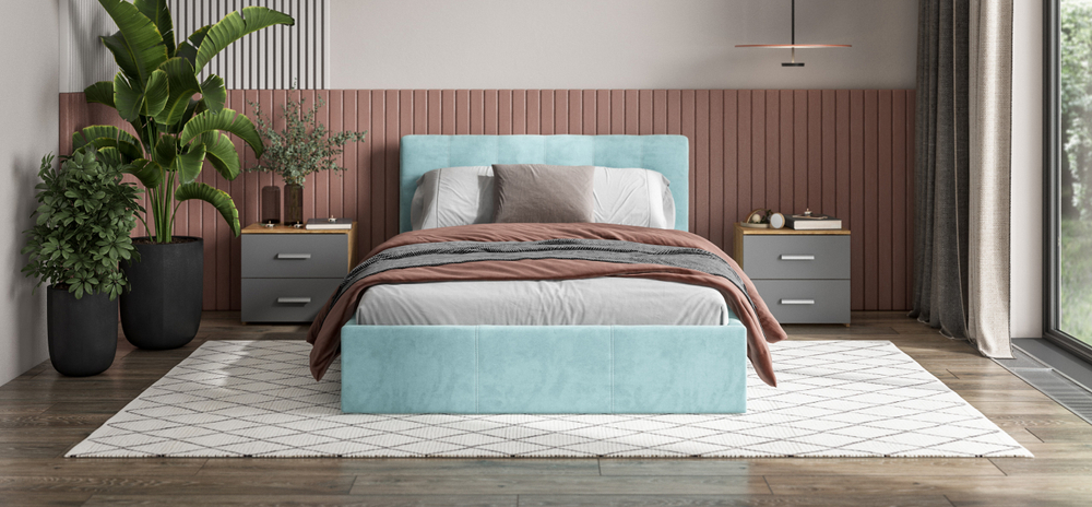 Белла Кровать+ПМ 140 Велюр Монолит аква