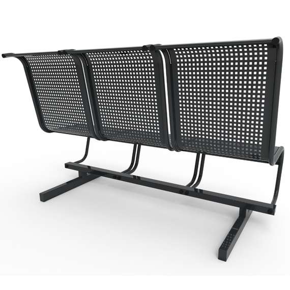 Секция стульев перфорированная трехместная неразборная на круглой трубе без подлокотников