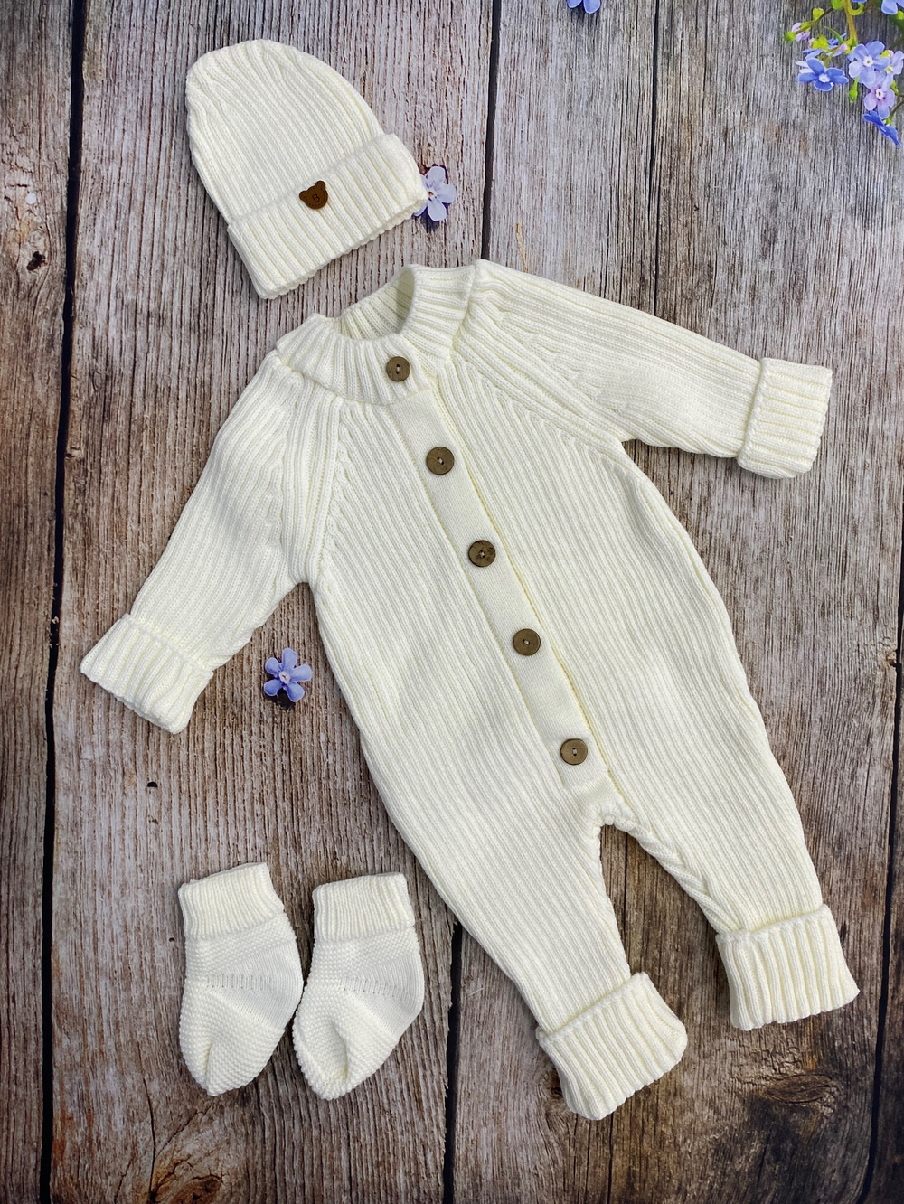 Комплект на выписку 3 предмета "Maremtex" (Комбинезон, шапка, пинетки) (Цвет: Темно-синий)