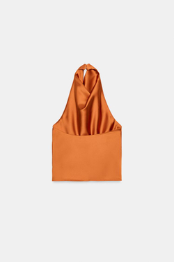 ZARA АТЛАСНЫЙ ТОП С ГОРЛОВИНОЙ ХАЛТЕР, ОРАНЖЕВЫЙ