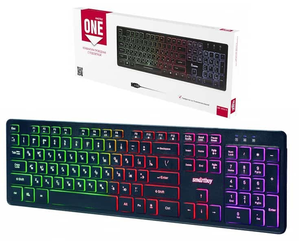 Клавиатура проводная SmartBuy ONE 305 USB мультимедийная с подсветкой (черный) (SBK-305U-K)