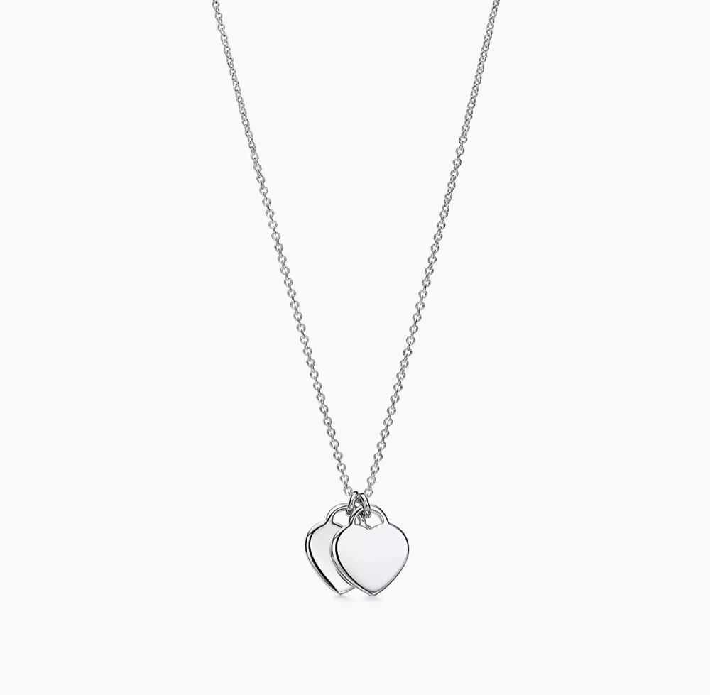 Подвеска из серебра 925 , 2 сердца, Tiffany, розовое. 💖Эксклюзив.