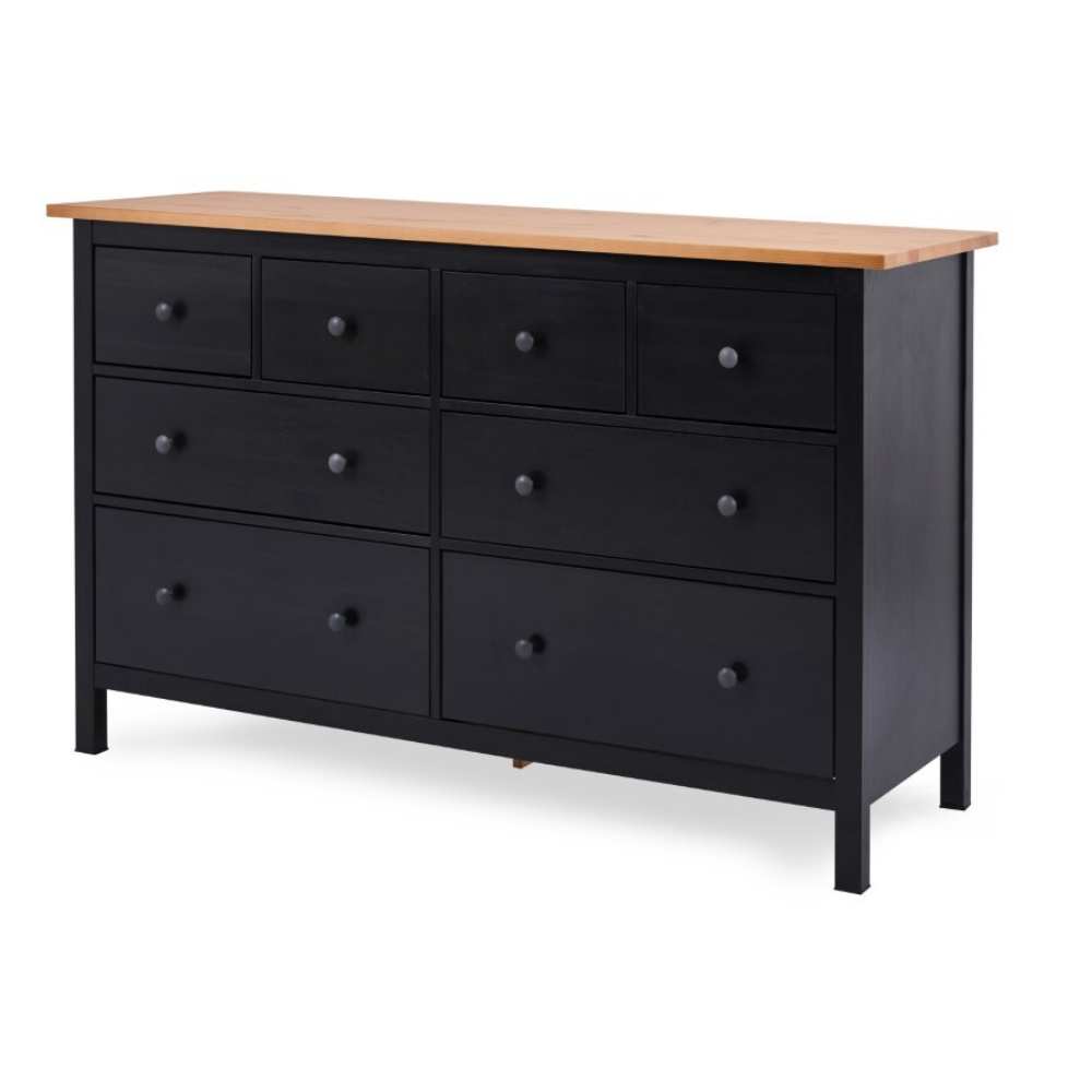 Комод с 8 ящиками деревянный, Хемнэс Hemnes/ Кымор, 160х50х96 см,черный/светло-коричневый