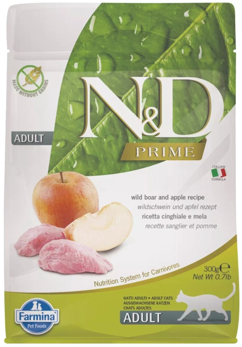 FARMINA N&D Prime Сухой беззерновой корм для взрослых кошек Мясо дикого кабана с Яблоком 300 г