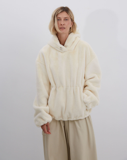 Анорак из искусственного меха стриженной норки сливочный