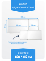 Двухэлементная(П) магнитная полимерная школьная доска 1500х850 (маркерная)