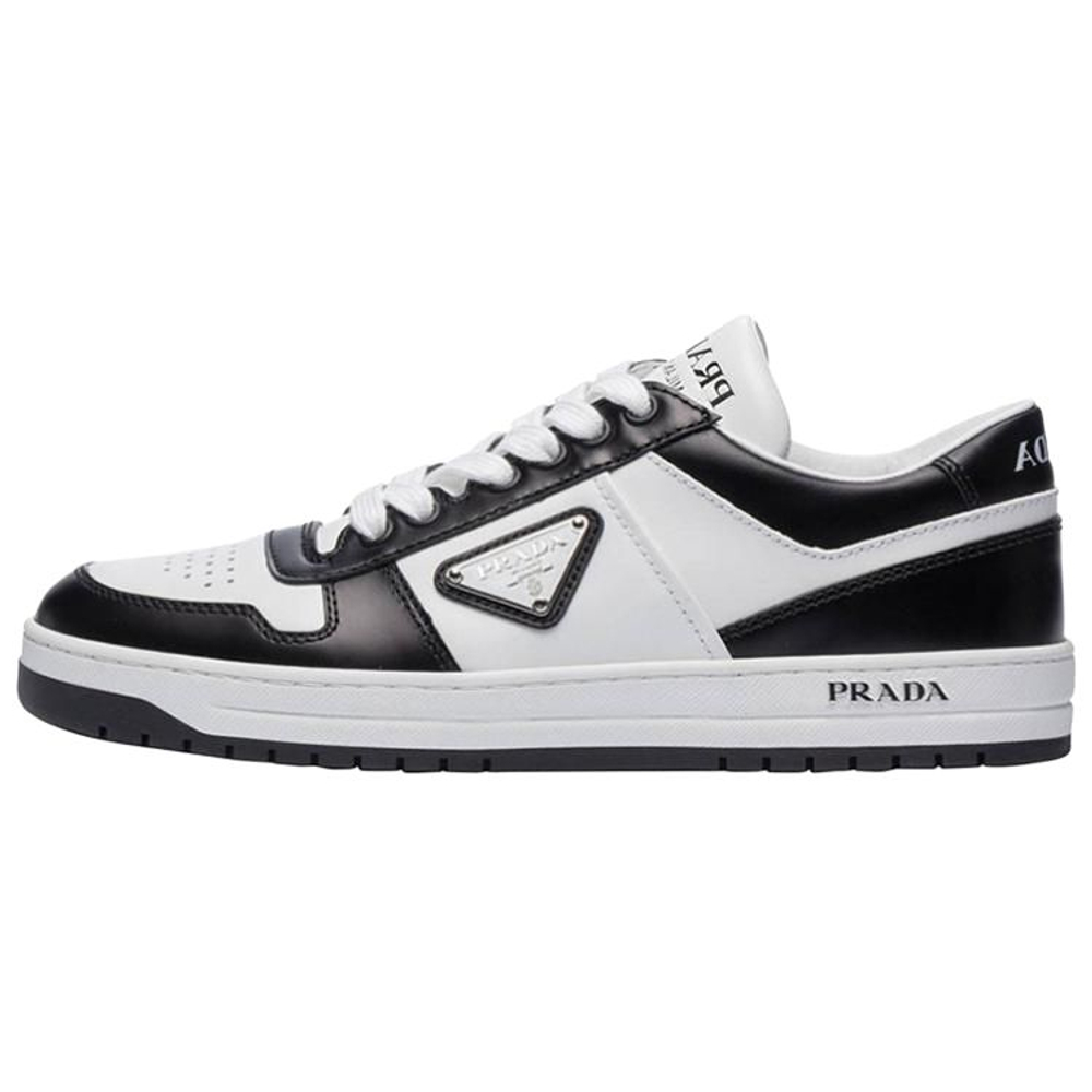 PRADA Downtown Leather Sneakers "White Black " Women"s