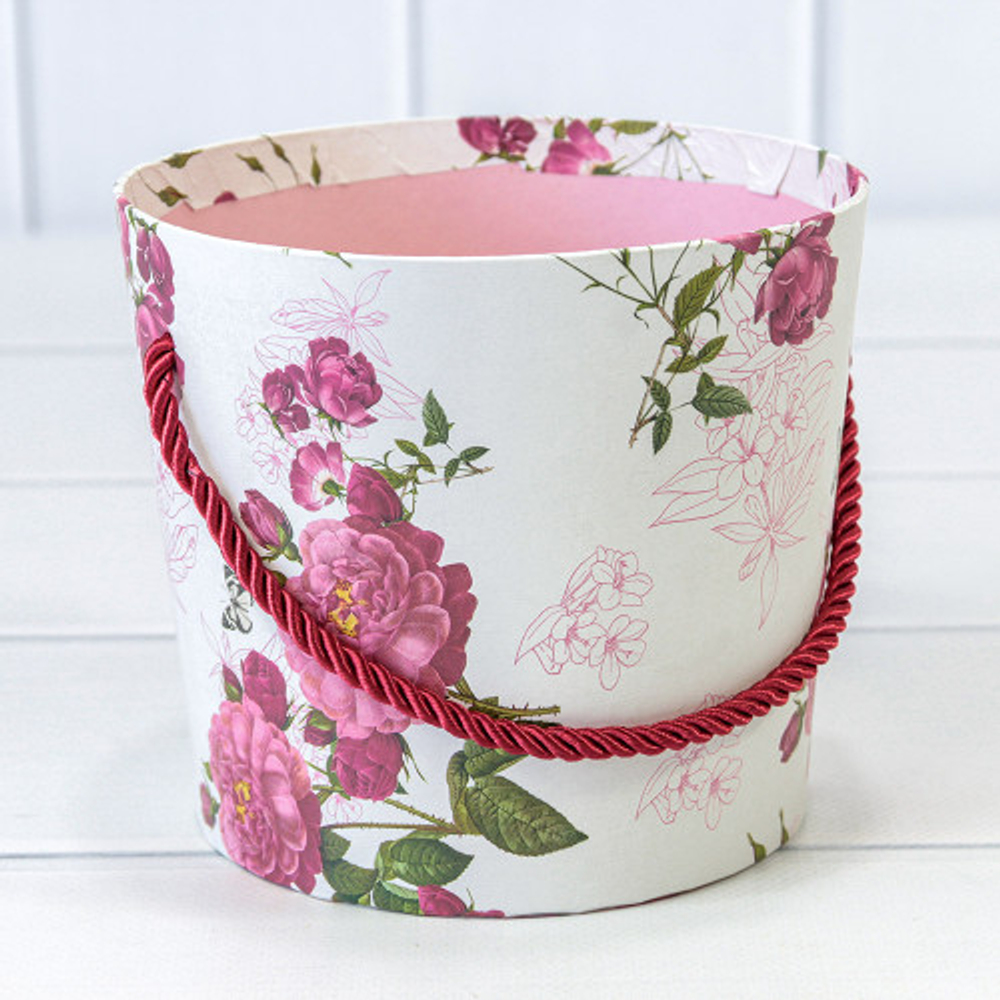 Коробка Ваза для цветов 15х13 см "Цветы" с ручкой (Белый)