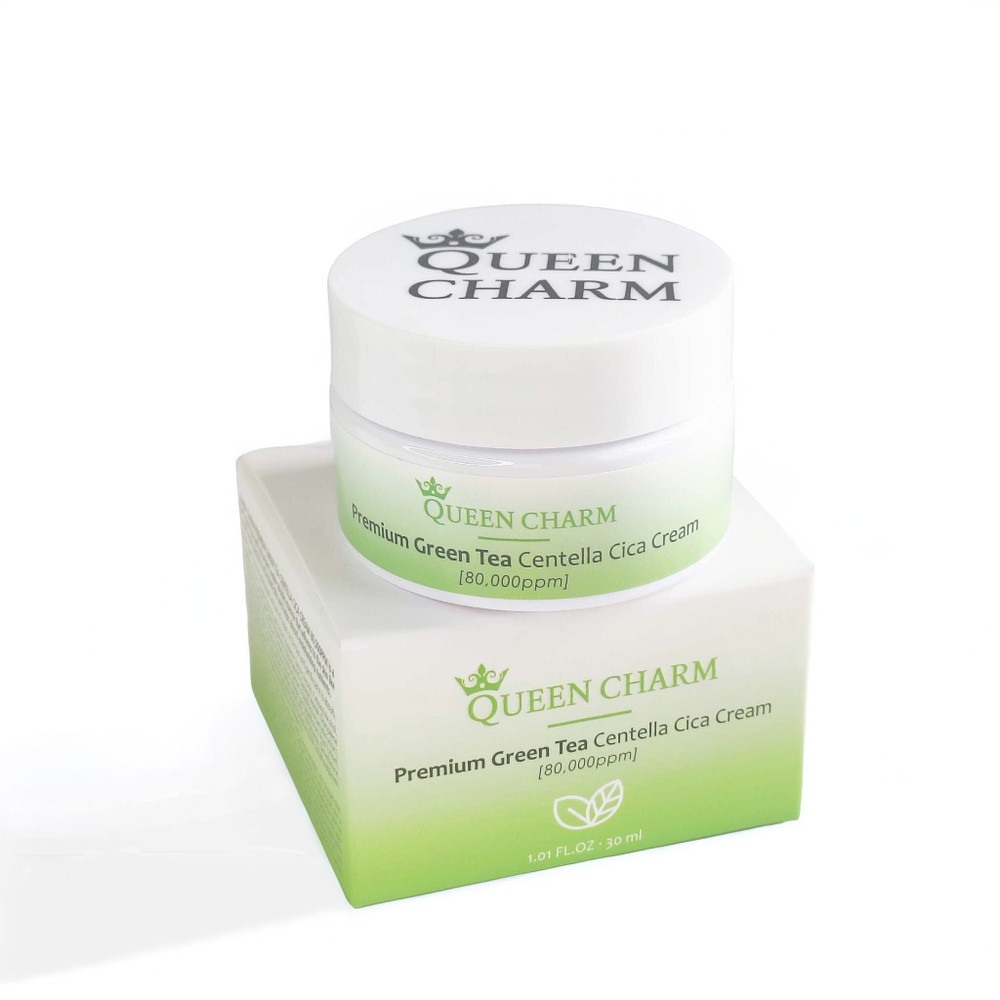 Крем для лица увлажняющий с зелёным чаем и центеллой азиатской 8% QUEEN CHARM Premium Green Tea Centella Cream 30мл