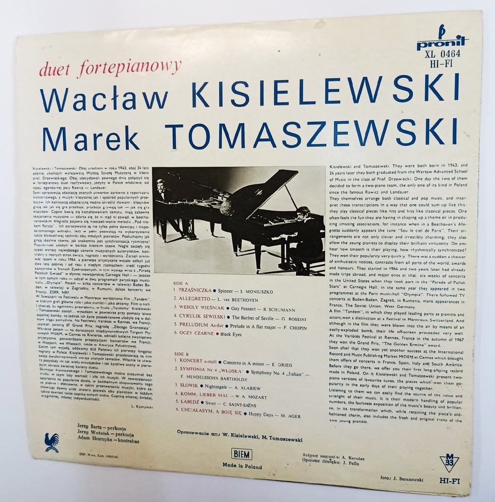 Винтажная виниловая пластинка Duet Fortepianowy Waclaw Kisielewski Marek Tomaszewski Play Favourite Melodies Дуэт Фортепианистов (Poland 1968)