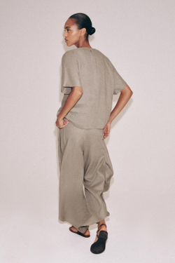 ZARA ТОП ИЗ 100% ЛЬНА НА ШНУРКАХ — ZW COLLECTION, СЕРОВАТО-КОРИЧНЕВЫЙ