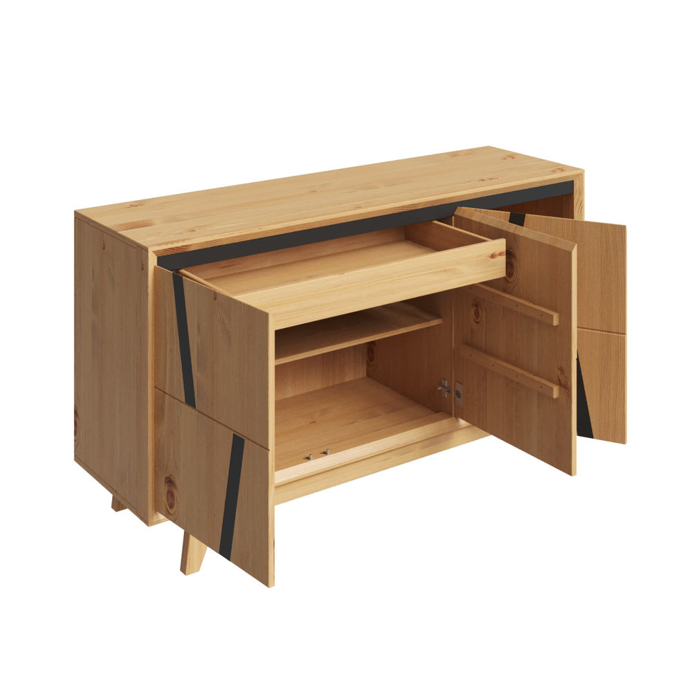 Тумба комод ALINA из дерева, цвет светлое дерево/ черный