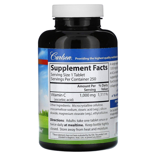 Carlson, Витамин C, 1000 мг, 250 вегетарианских таблеток