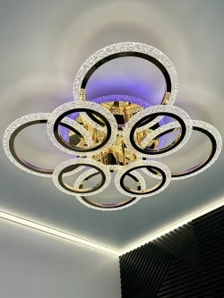 Люстра потолочная светодиодная с пультом, золотая, светильник