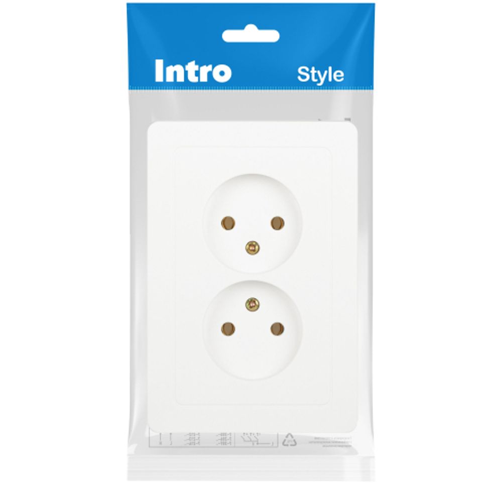 Розетка Intro Style 7-204-01 двойная без заземления 2х2P, 16А-250В, IP20, СУ, белый | Intro