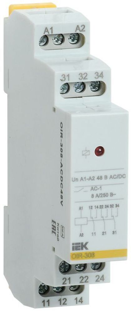 Реле промежуточное модульное OIR 3 контакта 8А 48В AC/DC IEK