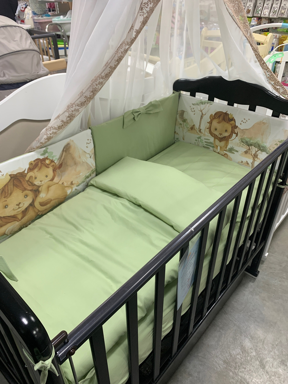 Комплект в кроватку 6 предметов "Тигренок зеленый", сатин