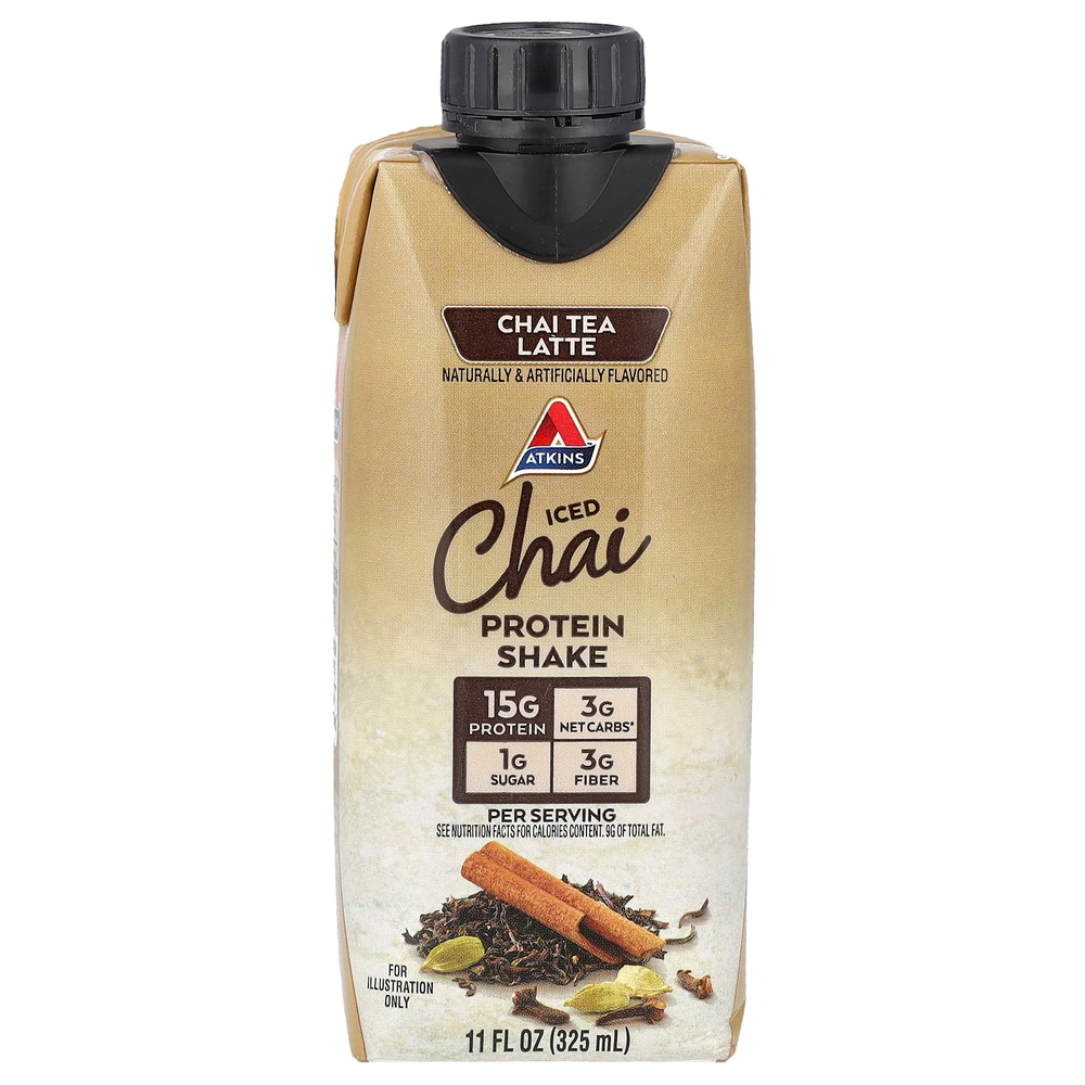 Atkins, Чай со льдом и латте, протеиновый коктейль, чай, 4 коктейля, 325 мл (11 жидк. унц.)