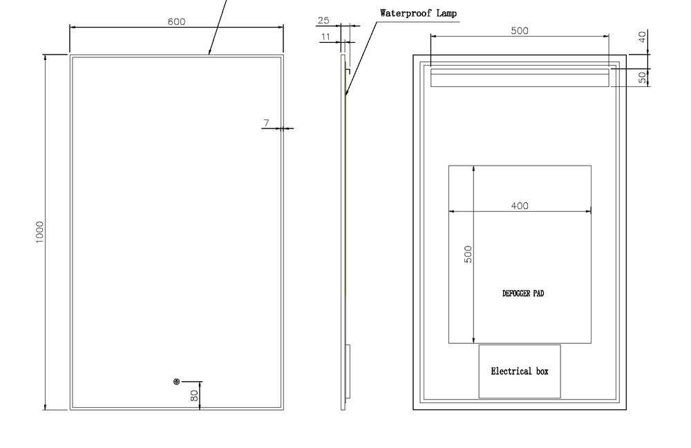 Зеркало верт. прямоуг. c мет. рамой, подсв., сенсор, антизапотевание, 60*100см BRUSHED BRONZE
