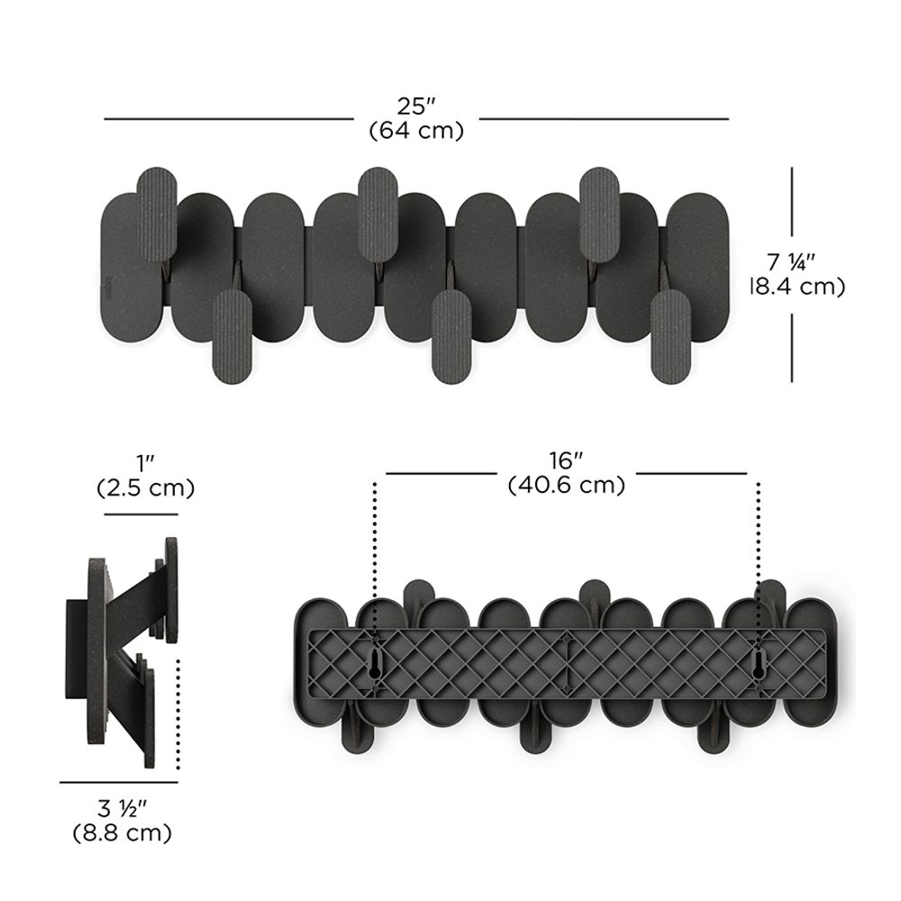 Вешалка настенная Tempo, 6 крючков, черная