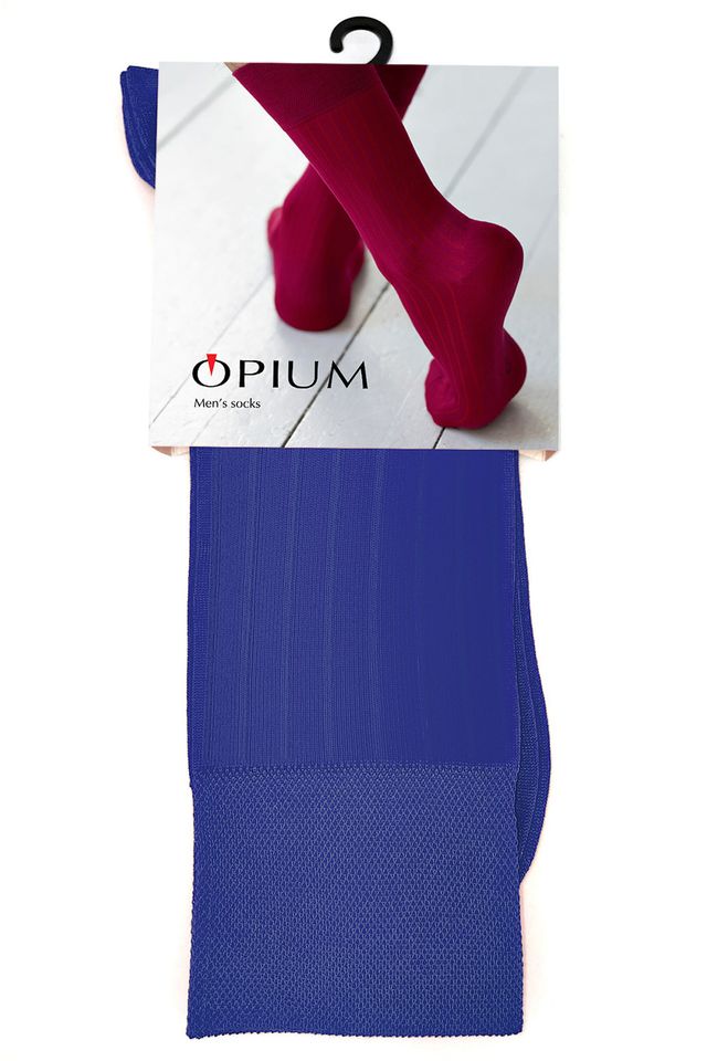 Мужские синие носки из мерсеризованного хлопка  "в рубчик"