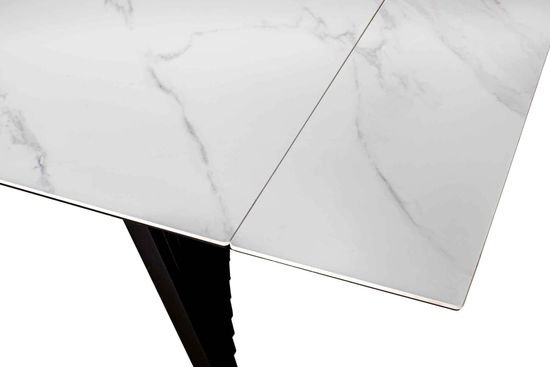Стол Ivar 140 (+30 +30) х 85 керамика матовая Snow white / черный муар