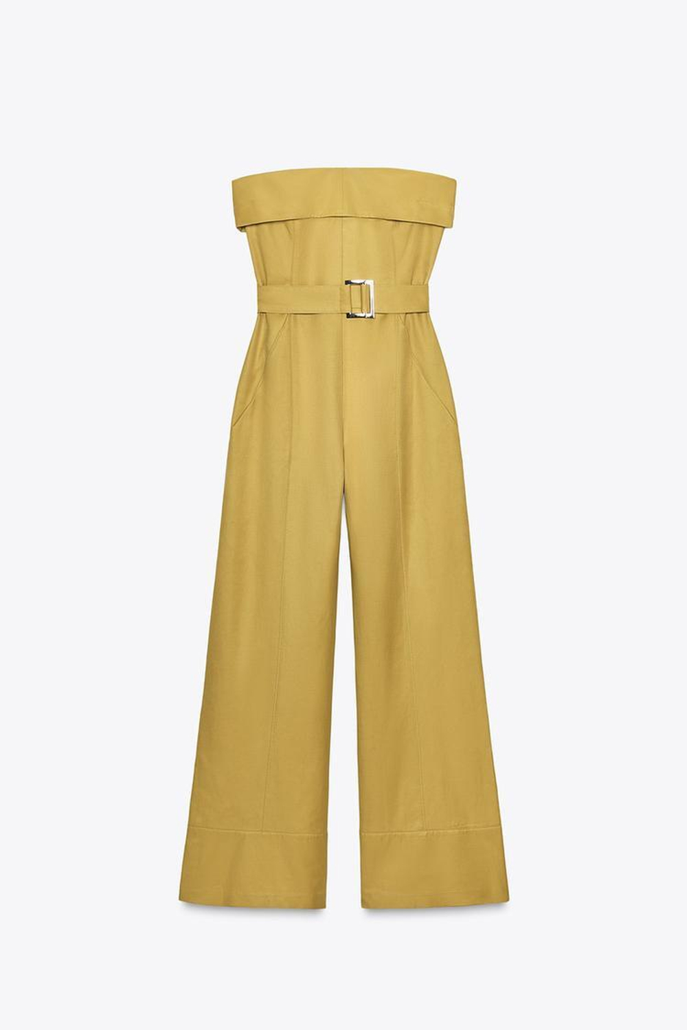 ZARA ДЛИННЫЙ КОМБИНЕЗОН БЕЗ БРЕТЕЛЕЙ, ГОРЧИЧНЫЙ