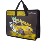 Папка с ручками 1 отделение, А4 265х335х90мм, Alingar, пластик, ручки тесьма, дизайн с двух сторон, молния сверху, "Желтое авто"