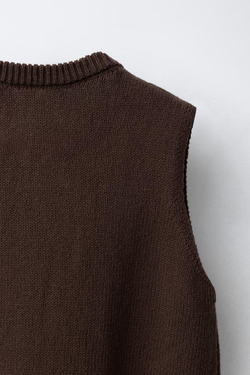 ZARA ТРИКОТАЖНЫЙ ЖИЛЕТ С ПУГОВИЦАМИ, КОРИЧНЕВЫЙ